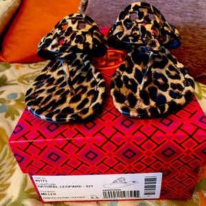 Tory Burch Patent Leopard Miller Sandals Size 6.5